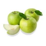 Tres manzanas verdes con tres rebanadas